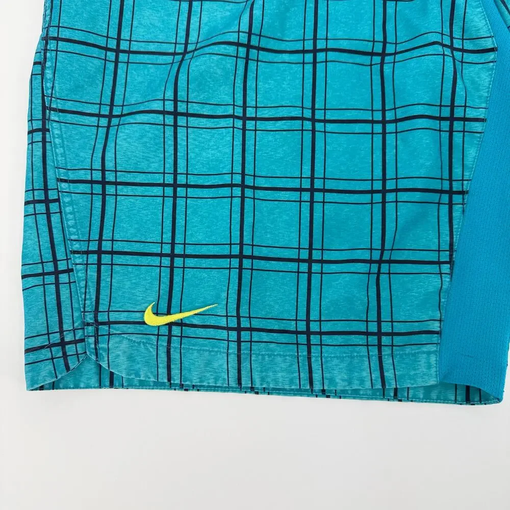 Nike Size Large Blue Black Checkered Board Shorts Swim Trunks
